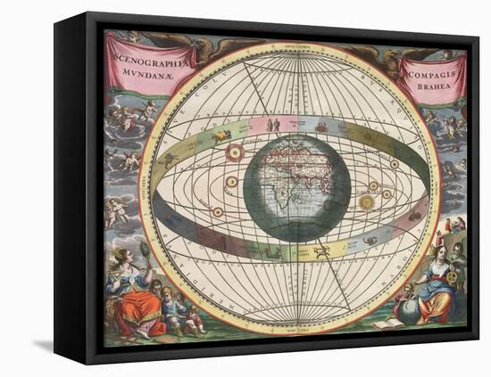 The Universe of Brahe, Harmonia Macrocosmica, 1660-Science Source-Framed Stretched Canvas