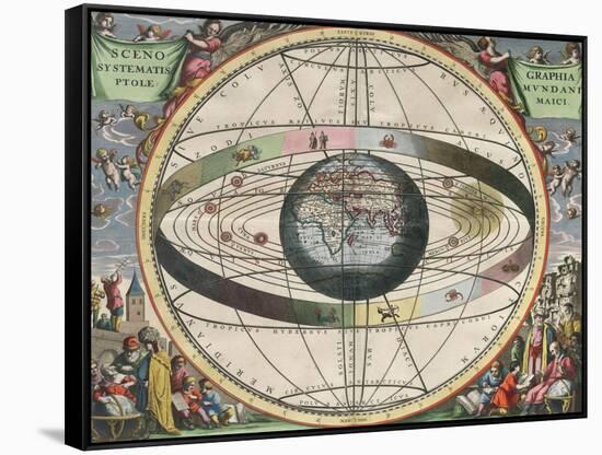 The Universe of Ptolemy, Harmonia Macrocosmica, 1660-Science Source-Framed Stretched Canvas