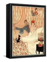 The Unplanned Return… or the Alarm Clock - Illustration from La Vie Parisienne, 1918 (Litho)-Georges Barbier-Framed Stretched Canvas