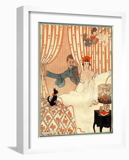 The Unplanned Return… or the Alarm Clock - Illustration from La Vie Parisienne, 1918 (Litho)-Georges Barbier-Framed Giclee Print