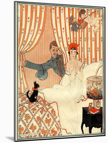 The Unplanned Return… or the Alarm Clock - Illustration from La Vie Parisienne, 1918 (Litho)-Georges Barbier-Mounted Giclee Print