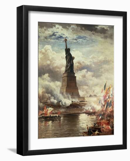 The Unveiling of the Statue of Liberty, Enlightening the World, 1886-Edward Moran-Framed Giclee Print