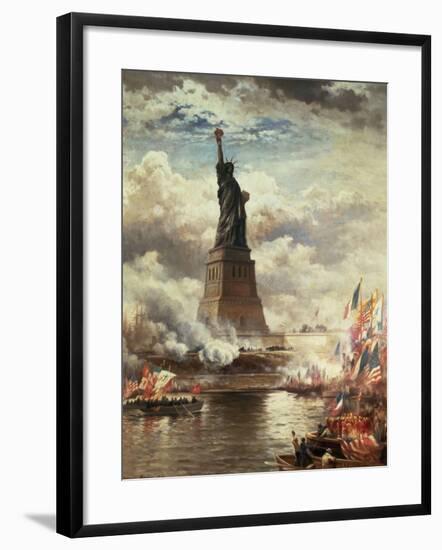 The Unveiling of the Statue of Liberty, Enlightening the World, 1886-Edward Moran-Framed Giclee Print