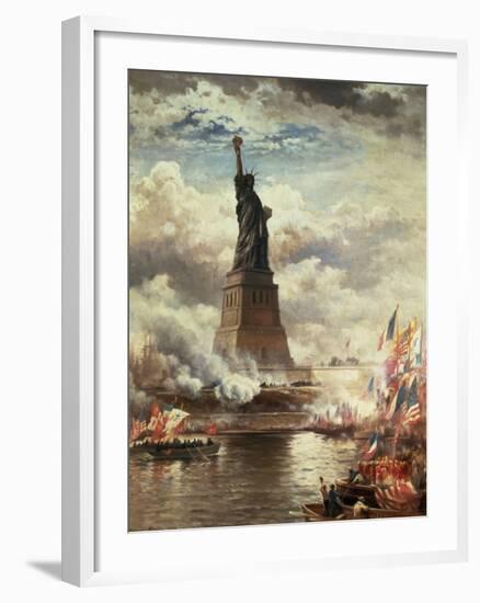 The Unveiling of the Statue of Liberty, Enlightening the World, 1886-Edward Moran-Framed Giclee Print