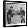 The Usa Team Giving the Swiss a Sweater and a Friendly Handshake before the Game-Mark Kauffman-Framed Premium Photographic Print