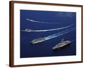 The USS Bunker Hill, the USNS Rainier, And the BAP Carvajal Break Away-Stocktrek Images-Framed Photographic Print