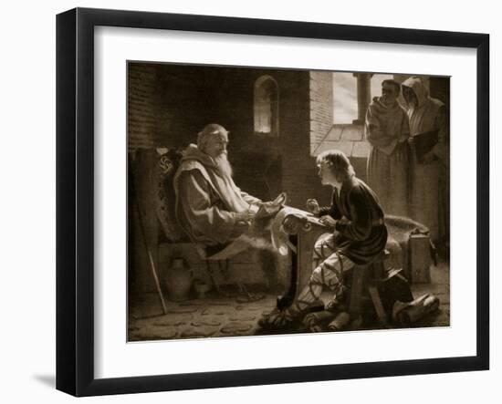 The Venerable Bede Translating the Gospel, Illustration from 'Hutchinson's Story of British Nation'-James Doyle Penrose-Framed Giclee Print