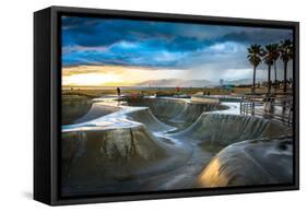 The Venice Skate Park at Sunset, in Venice Beach, Los Angeles, California.-Jon Bilous-Framed Stretched Canvas