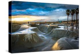 The Venice Skate Park at Sunset, in Venice Beach, Los Angeles, California.-Jon Bilous-Stretched Canvas