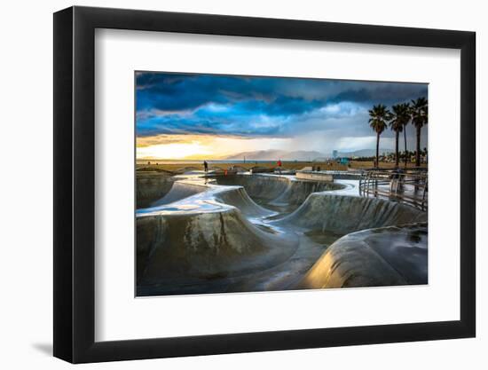 The Venice Skate Park at Sunset, in Venice Beach, Los Angeles, California.-Jon Bilous-Framed Photographic Print