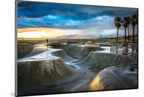 The Venice Skate Park at Sunset, in Venice Beach, Los Angeles, California.-Jon Bilous-Mounted Photographic Print