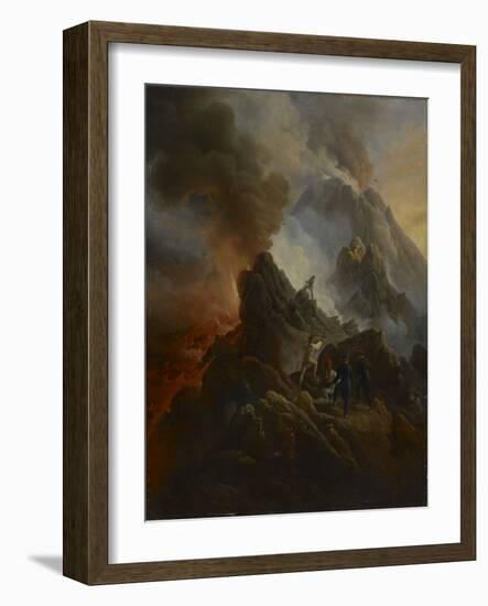 The Vesuvius Erupting, the Artist and His Father, Carle Vernet, in the Foreground., C. 1822 (Oil On-Emile Jean Horace Vernet-Framed Giclee Print
