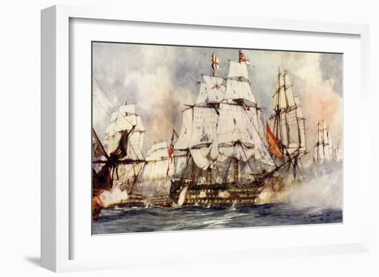 The "Victory" at Trafalgar. Nelson's Flagship Nearing the "Santissima Trinidad"-Charles Edward Dixon-Framed Giclee Print