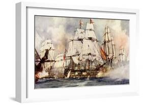 The "Victory" at Trafalgar. Nelson's Flagship Nearing the "Santissima Trinidad"-Charles Edward Dixon-Framed Giclee Print