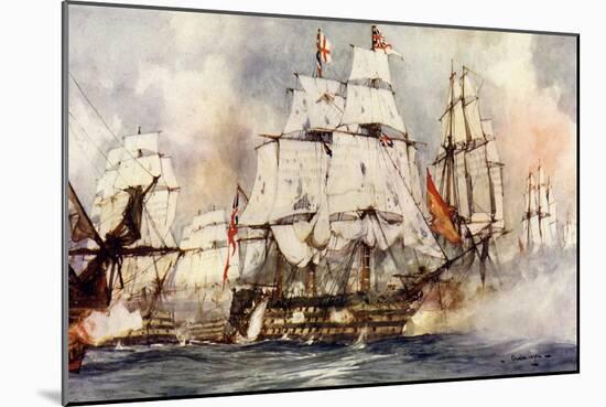The "Victory" at Trafalgar. Nelson's Flagship Nearing the "Santissima Trinidad"-Charles Edward Dixon-Mounted Giclee Print