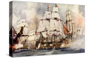 The "Victory" at Trafalgar. Nelson's Flagship Nearing the "Santissima Trinidad"-Charles Edward Dixon-Stretched Canvas