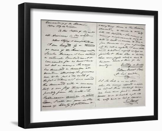 The Victory of Death Letter Written by the Alamo Commander William Barret Travis, 1836-null-Framed Giclee Print