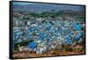The View from Mehrangarh Fort of the Blue Rooftops in Jodhpur, the Blue City, Rajasthan-Laura Grier-Framed Stretched Canvas