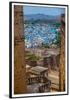 The View from Mehrangarh Fort of the Blue Rooftops in Jodhpur, the Blue City, Rajasthan-Laura Grier-Framed Premium Photographic Print