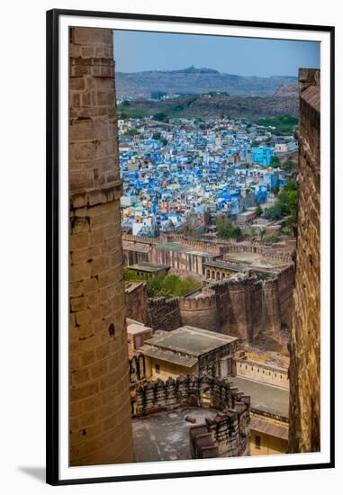 The View from Mehrangarh Fort of the Blue Rooftops in Jodhpur, the Blue City, Rajasthan-Laura Grier-Framed Premium Photographic Print