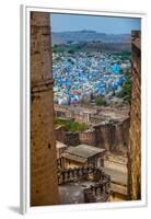 The View from Mehrangarh Fort of the Blue Rooftops in Jodhpur, the Blue City, Rajasthan-Laura Grier-Framed Premium Photographic Print