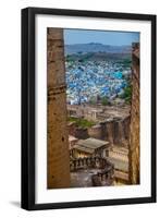 The View from Mehrangarh Fort of the Blue Rooftops in Jodhpur, the Blue City, Rajasthan-Laura Grier-Framed Premium Photographic Print