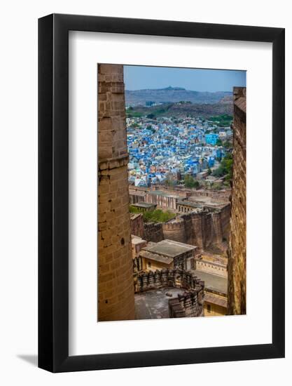 The View from Mehrangarh Fort of the Blue Rooftops in Jodhpur, the Blue City, Rajasthan-Laura Grier-Framed Photographic Print