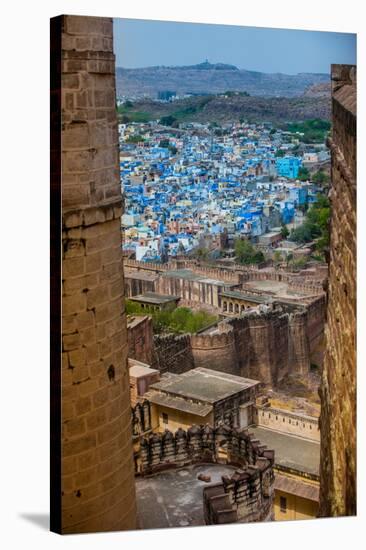The View from Mehrangarh Fort of the Blue Rooftops in Jodhpur, the Blue City, Rajasthan-Laura Grier-Stretched Canvas