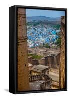 The View from Mehrangarh Fort of the Blue Rooftops in Jodhpur, the Blue City, Rajasthan-Laura Grier-Framed Stretched Canvas