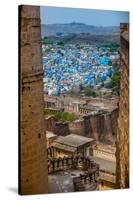 The View from Mehrangarh Fort of the Blue Rooftops in Jodhpur, the Blue City, Rajasthan-Laura Grier-Stretched Canvas