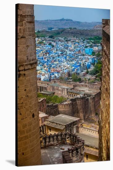 The View from Mehrangarh Fort of the Blue Rooftops in Jodhpur, the Blue City, Rajasthan-Laura Grier-Stretched Canvas