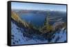 The view from Mt. Fahrenberg-Kopf towards lake Walchensee and Karwendel, Germany-Martin Zwick-Framed Stretched Canvas