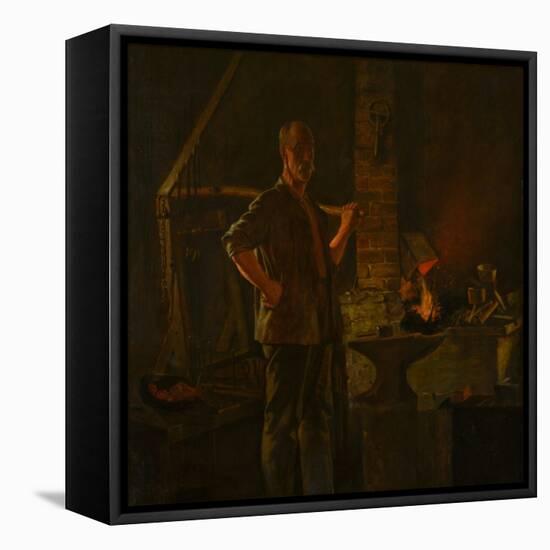 The Village Blacksmith, C.1900 (Oil on Canvas)-John George Brown-Framed Stretched Canvas