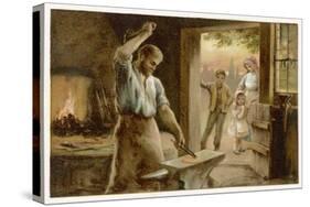 The Village Blacksmith in His Smithy-Herbert Dicksee-Stretched Canvas