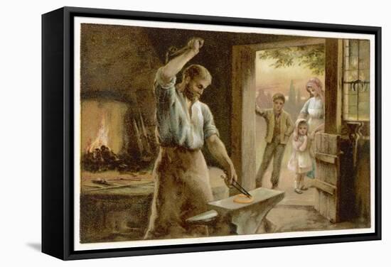 The Village Blacksmith in His Smithy-Herbert Dicksee-Framed Stretched Canvas