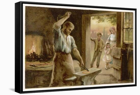 The Village Blacksmith in His Smithy-Herbert Dicksee-Framed Stretched Canvas