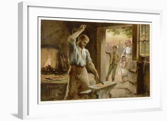 The Village Blacksmith in His Smithy-Herbert Dicksee-Framed Art Print