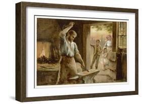 The Village Blacksmith in His Smithy-Herbert Dicksee-Framed Art Print