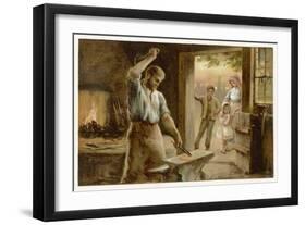 The Village Blacksmith in His Smithy-Herbert Dicksee-Framed Art Print