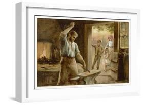 The Village Blacksmith in His Smithy-Herbert Dicksee-Framed Art Print