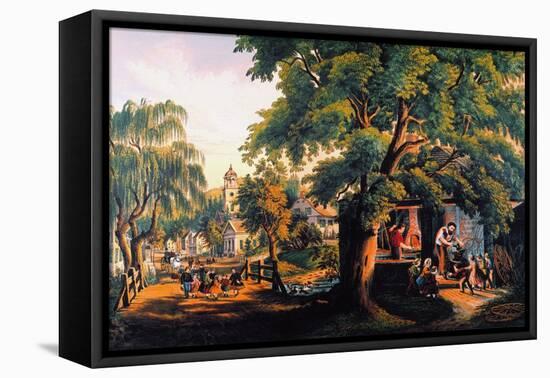 The Village Blacksmith-Currier & Ives-Framed Stretched Canvas