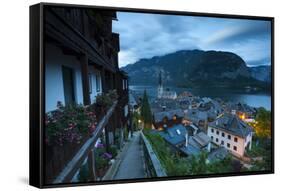 The Village of Hallstatt Illuminated at Dusk, Hallstattersee, Oberosterreich (Upper Austria)-Doug Pearson-Framed Stretched Canvas