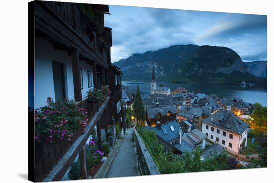 The Village of Hallstatt Illuminated at Dusk, Hallstattersee, Oberosterreich (Upper Austria)-Doug Pearson-Stretched Canvas