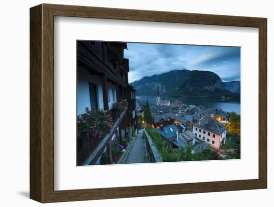 The Village of Hallstatt Illuminated at Dusk, Hallstattersee, Oberosterreich (Upper Austria)-Doug Pearson-Framed Photographic Print