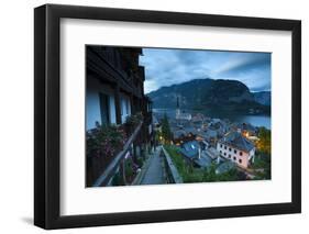 The Village of Hallstatt Illuminated at Dusk, Hallstattersee, Oberosterreich (Upper Austria)-Doug Pearson-Framed Photographic Print