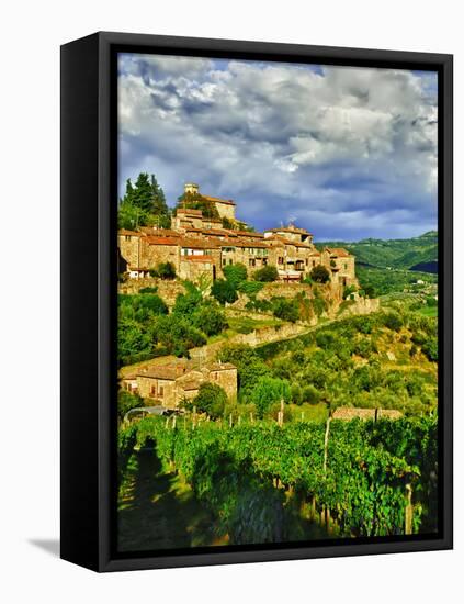The Village of Montefioralle Overlooks the Tuscan Hills around Greve, Tuscany, Italy-Richard Duval-Framed Stretched Canvas