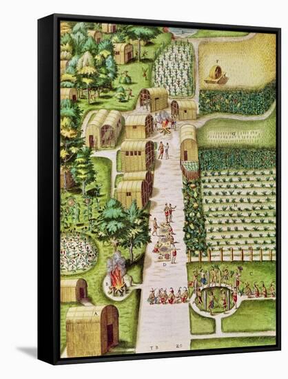 The Village of Secoton, from "Admiranda Narratio...", Published by Theodore de Bry-Theodor de Bry-Framed Stretched Canvas