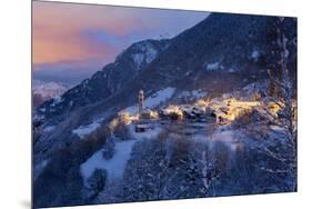 The village of Soglio by nigth after a heavy snowfall, val Bregaglia, Grisons, Switzerland-ClickAlps-Mounted Photographic Print