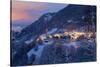 The village of Soglio by nigth after a heavy snowfall, val Bregaglia, Grisons, Switzerland-ClickAlps-Stretched Canvas