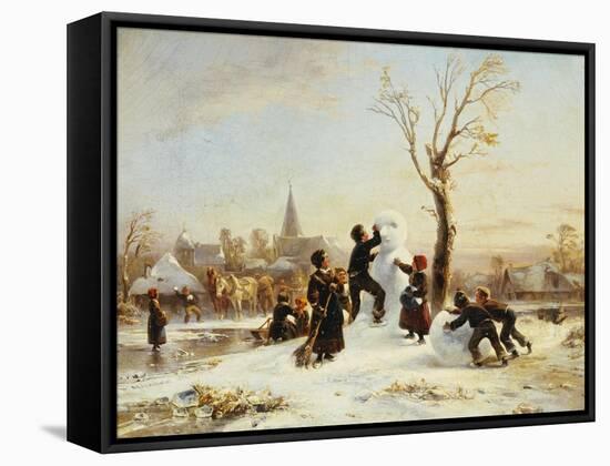 The Village Snowman-Wilhelm Alexander Meyerheim-Framed Stretched Canvas